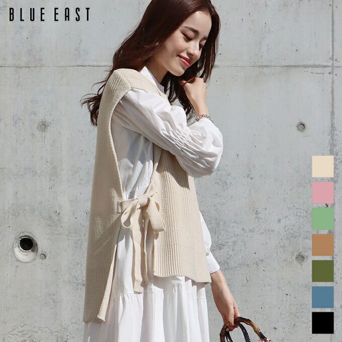 日本 BLUE EAST - 柔軟文藝綁帶針織背心-可可