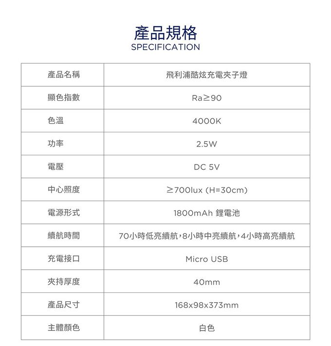 PHILIPS 飛利浦照明 - (PD045)飛利浦 66149 酷炫充電夾燈-白色