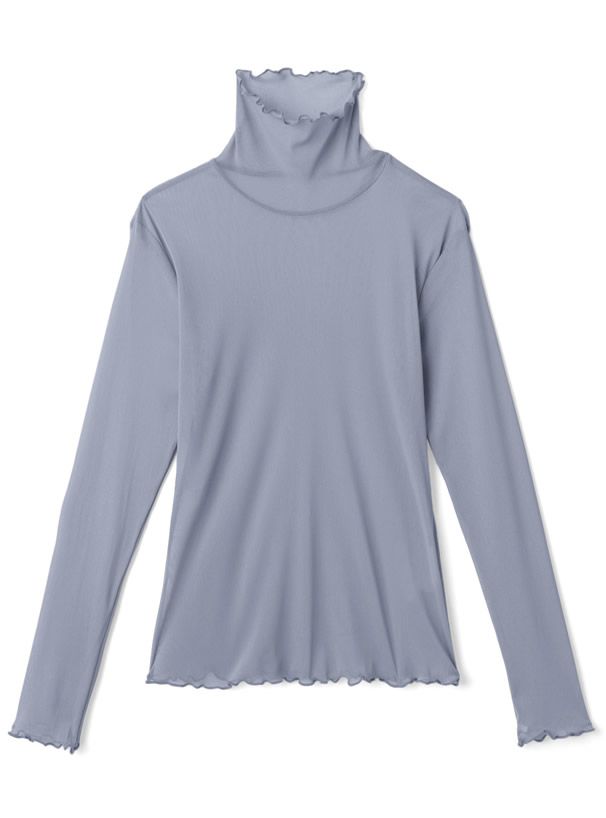 日本 GRL - 聯名款 透膚捲邊長袖內搭/上衣-開心果綠