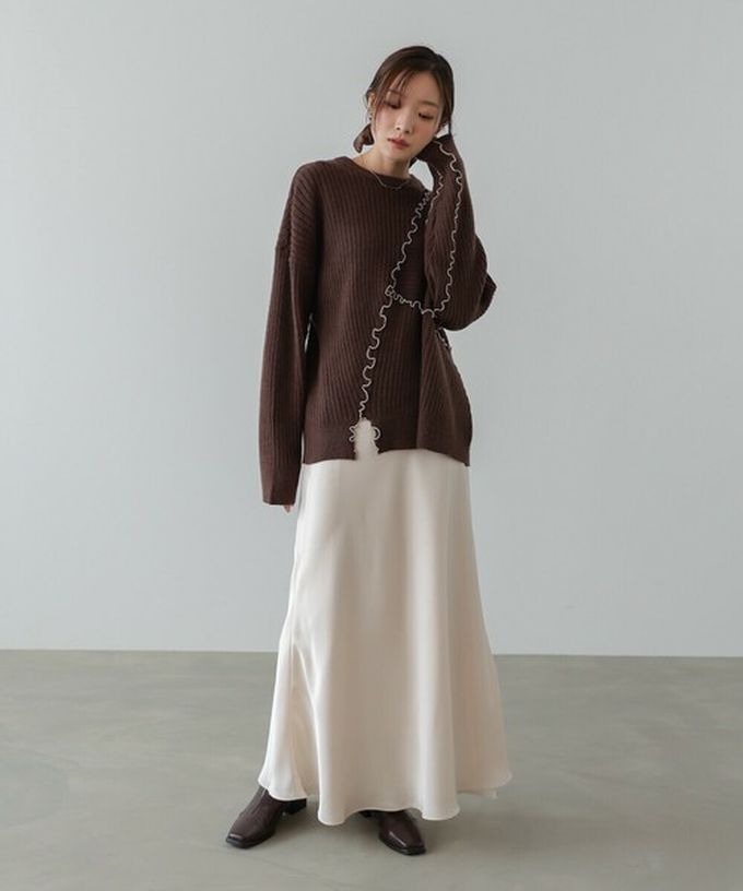 日本 Bab - 柔美曲線點綴寬鬆感針織上衣-象牙米