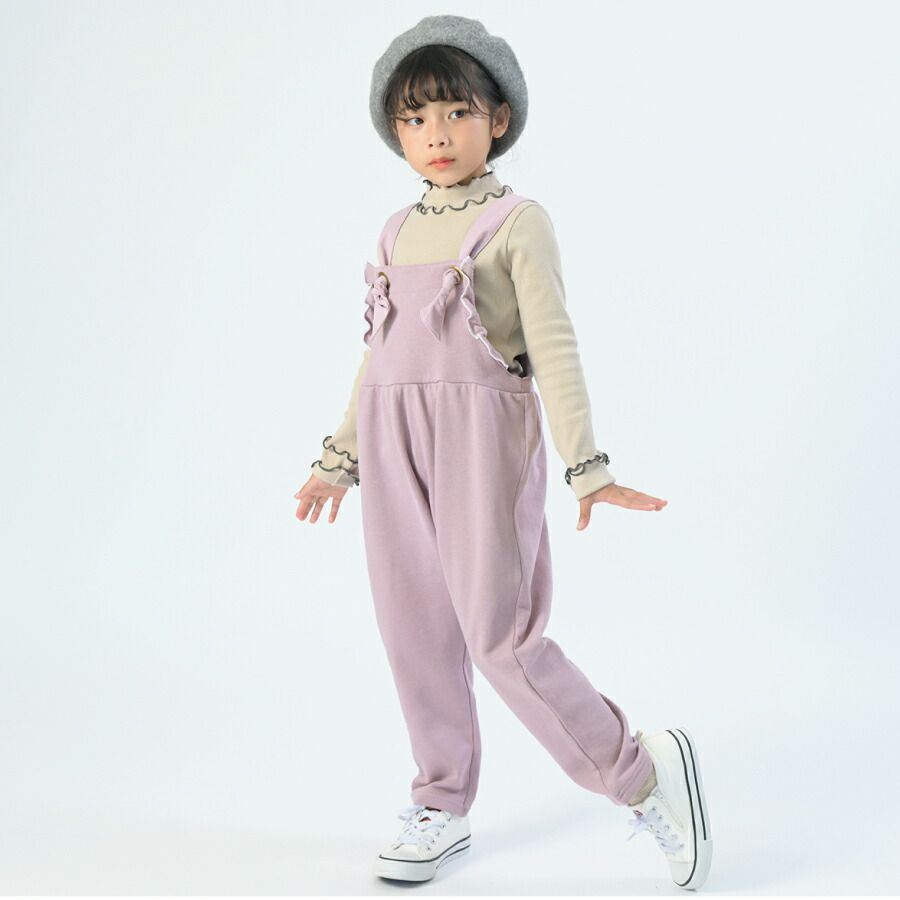 日本 evercloset - 扭結捲捲邊吊帶褲-摩卡