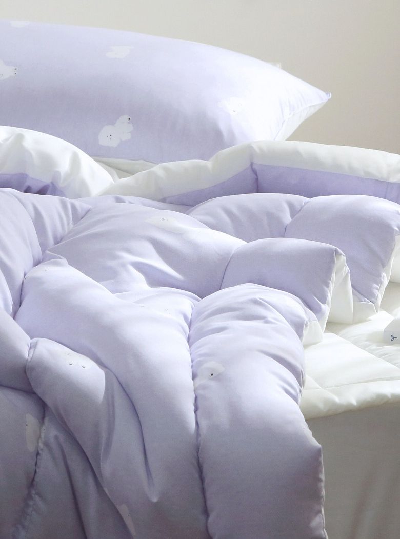 韓國 FLORA - 超細纖維桃皮感蓬鬆四季被-卷毛狗狗-紫