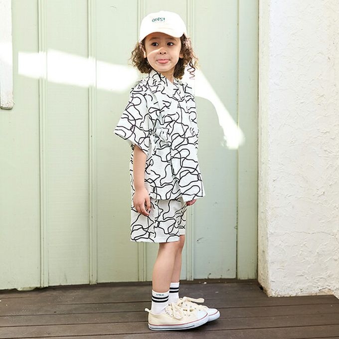 日本 b-ROOM - 100%棉 夏季甚平套裝-線條-白