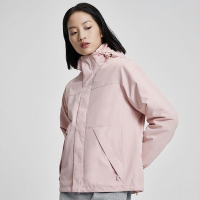 抗靜電防風防雨保暖三合一衝鋒外套-搖粒絨內搭-櫻花粉-女版