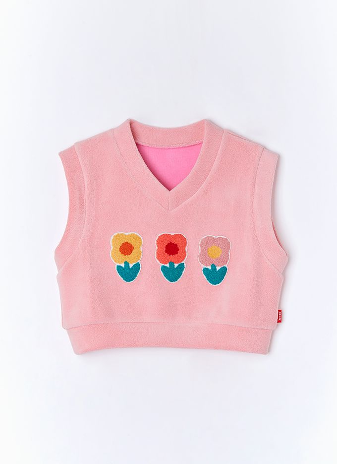 韓國 OZKIZ - 毛料小花點綴拉絨背心-粉