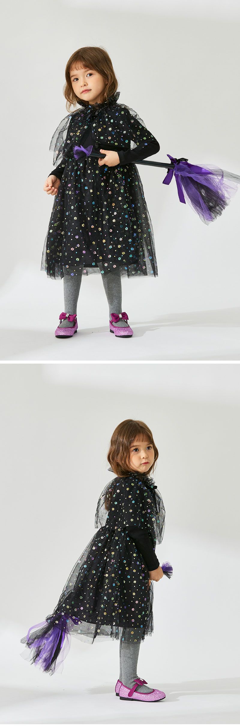 韓國 OZKIZ - 黑女巫造型洋裝(附網紗/掃把)-黑