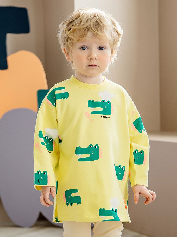 韓國 Pimpollo - 滿版鱷魚廚師長版套裝-黃X米