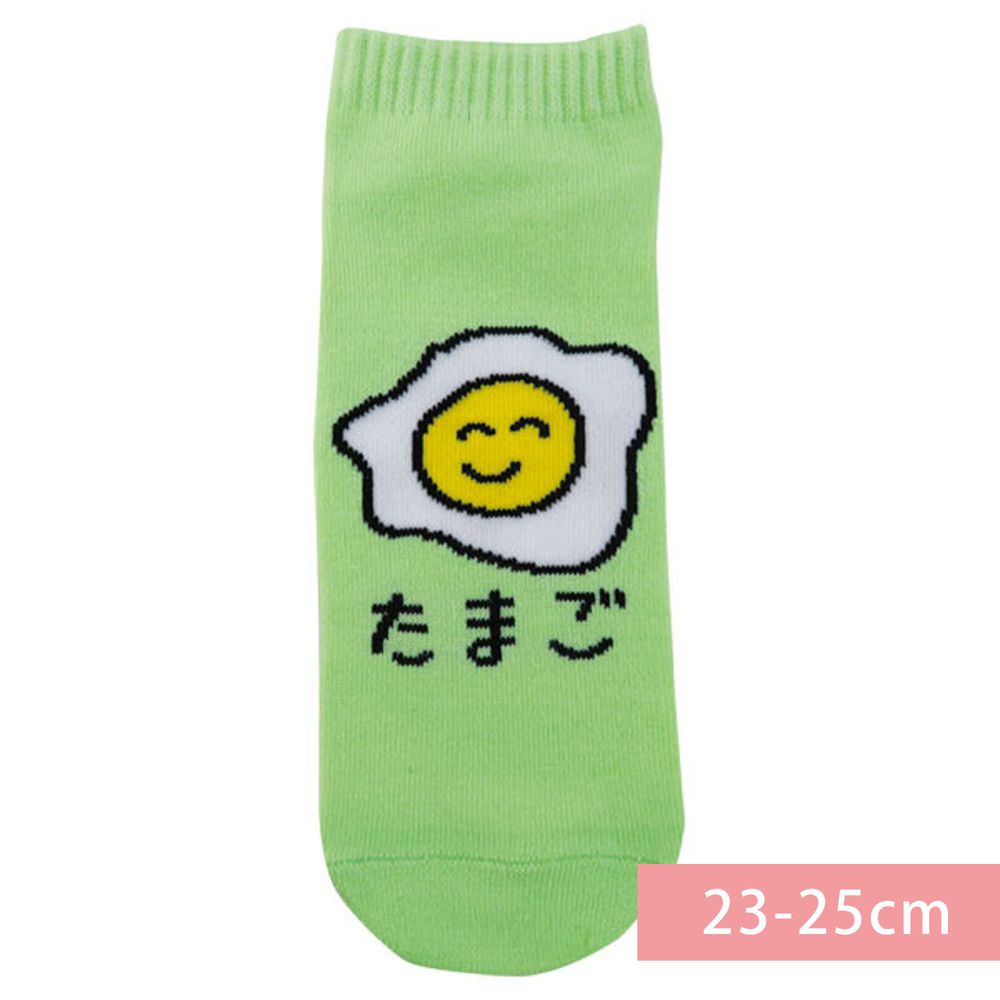 日本 OKUTANI - 童趣日文插畫短襪-荷包蛋-綠 (23-25cm)