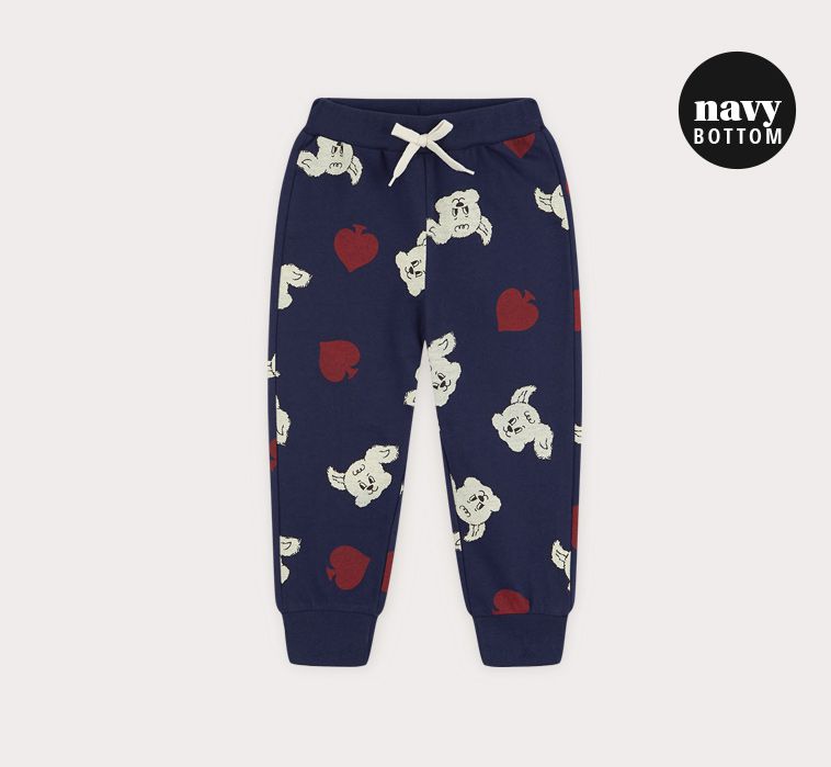 韓國 HEJMINI - 滿版狗狗圖印長袖套裝-深藍