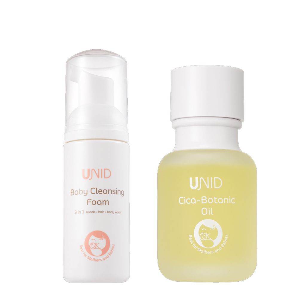 美國 UNID - Cica植萃舒緩調理油Cica-Botanic Oil+U寶淨膚慕斯Baby Cleansing Foam-50ml+50ml