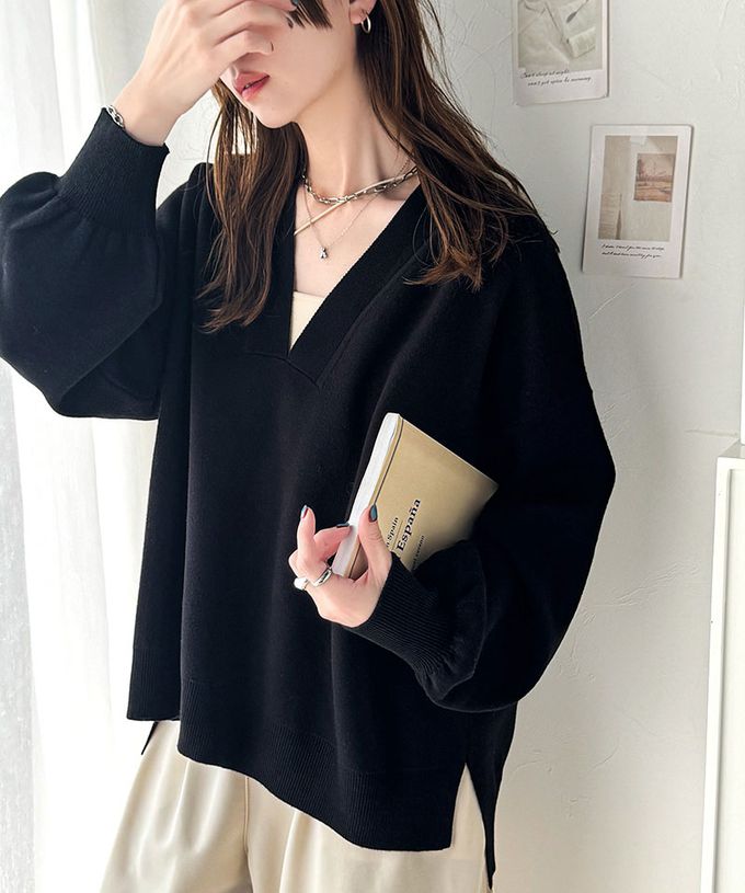 日本 Classical Elf - 俐落深V都會感柔軟針織上衣-粉紅