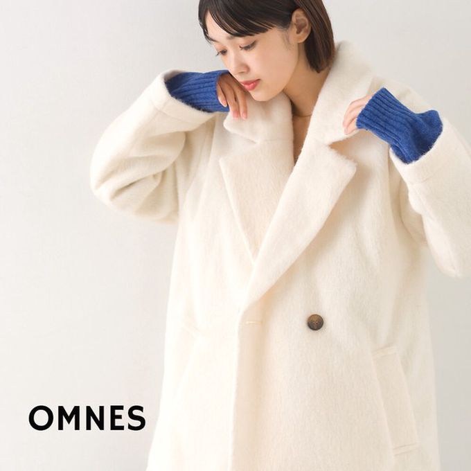日本 OMNES - 微刷毛百搭西裝領雙扣修身大衣-象牙