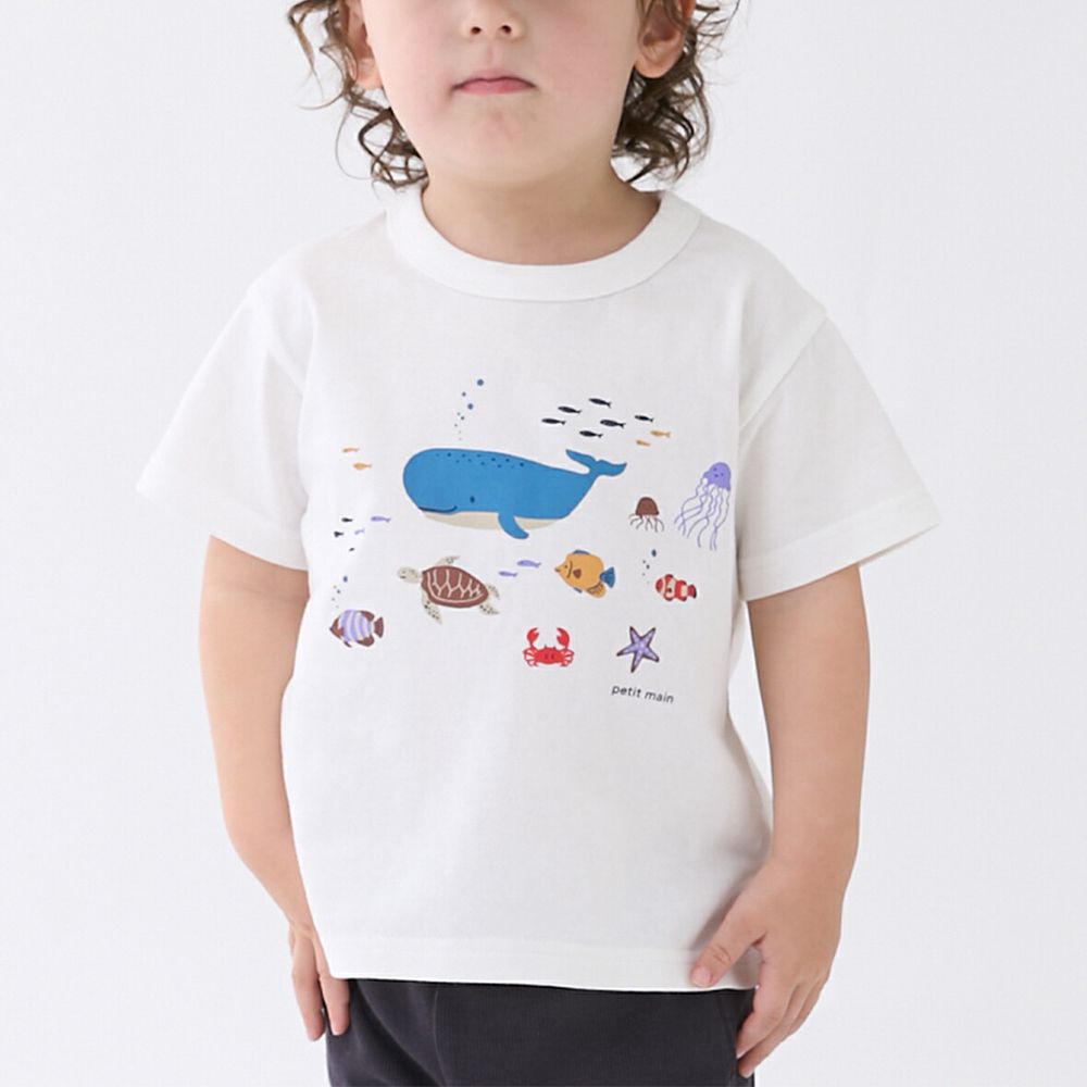 100%棉 可愛百搭短袖上衣-鯨魚悠遊-白