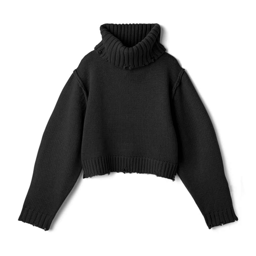 日本 GRL - 寬鬆大高領短版針織毛衣-黑