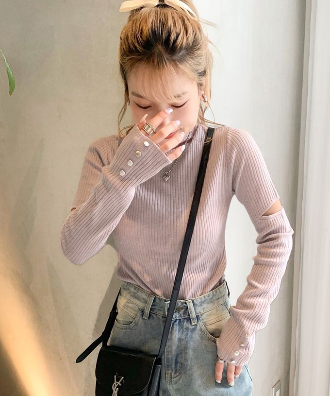 日本 Classical Elf - 時尚度UP金釦開叉袖小立領上衣-橫條紋-黑白