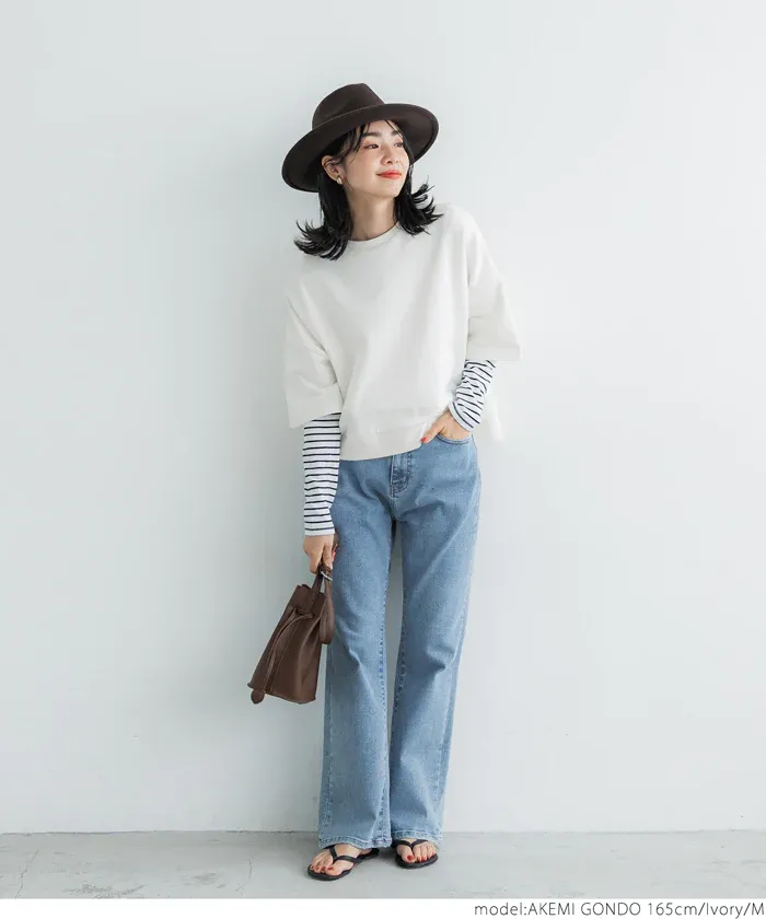 日本 COCA - 百搭前短後長五分袖上衣-杏