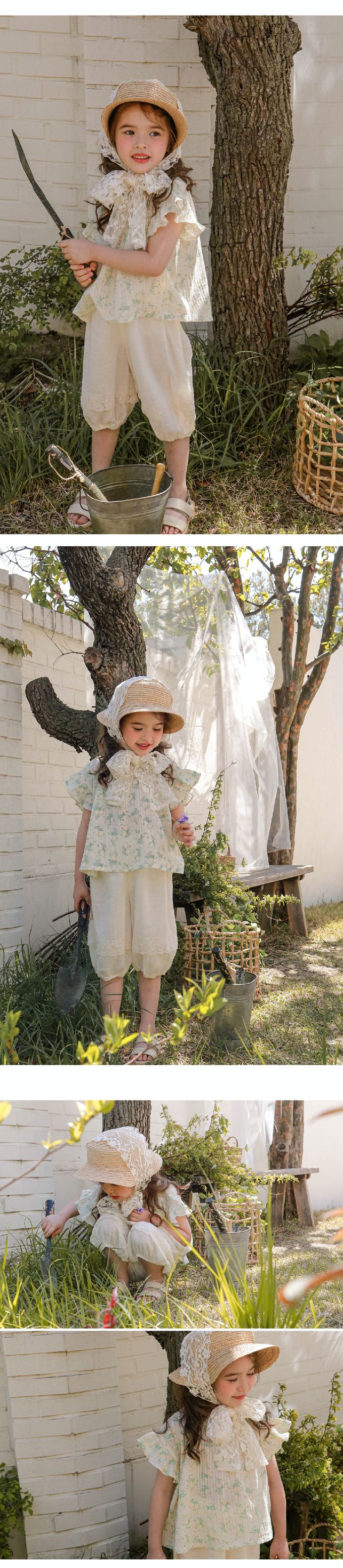 韓國 Puellaflo - 氣質女孩花布領短袖上衣-滿版花印