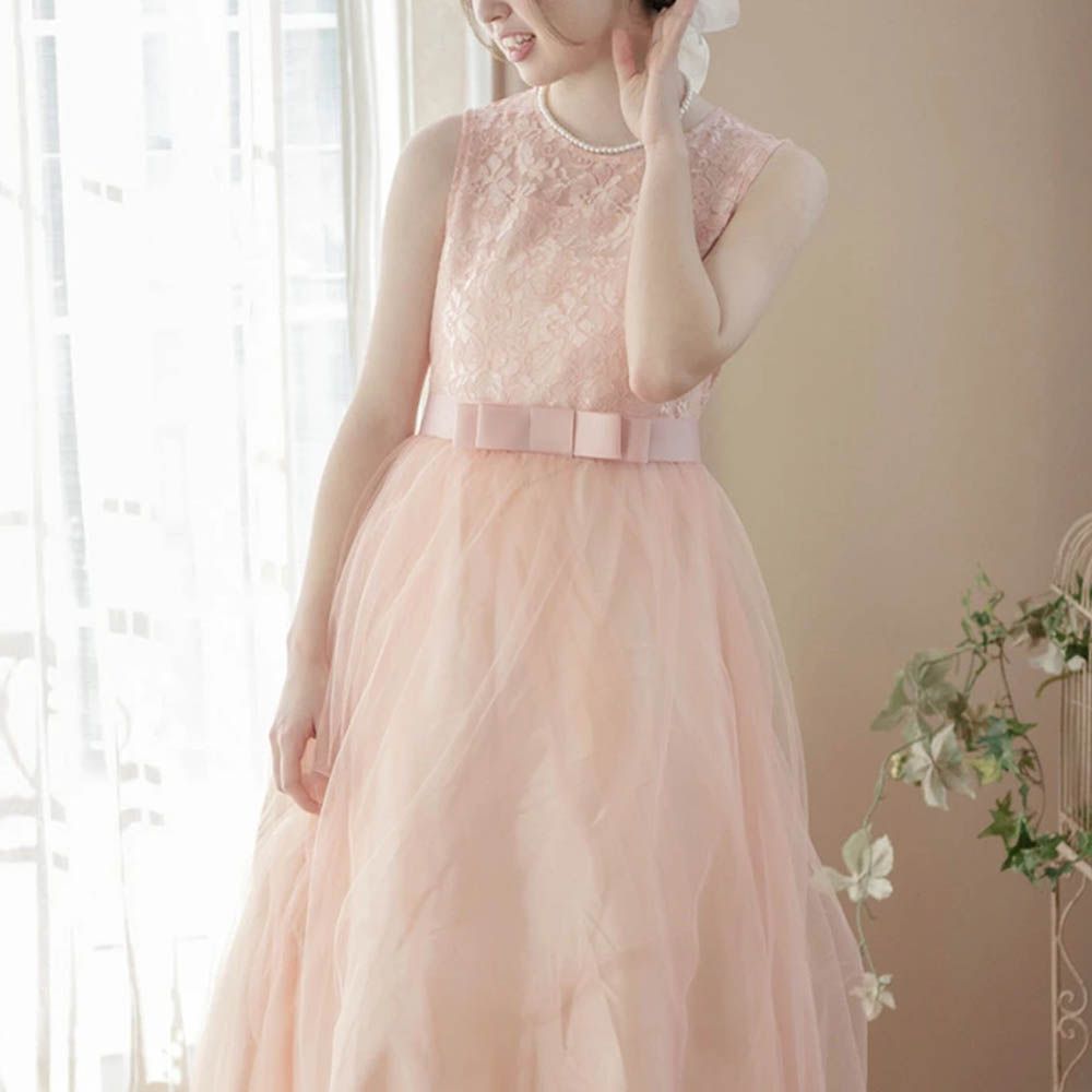 浪漫蕾絲薄紗長洋裝/小禮服-粉紅