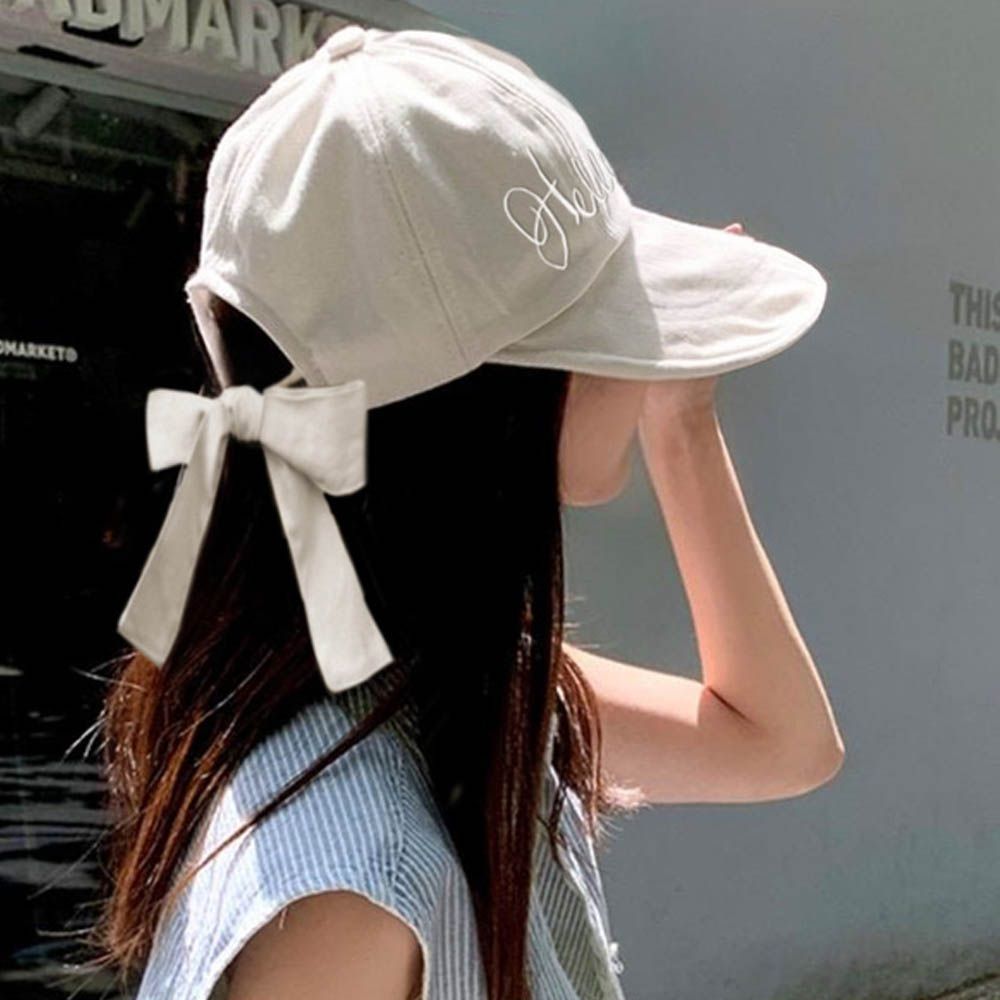 美式風刺繡亮麗綁帶棒球帽-象牙米 (F)