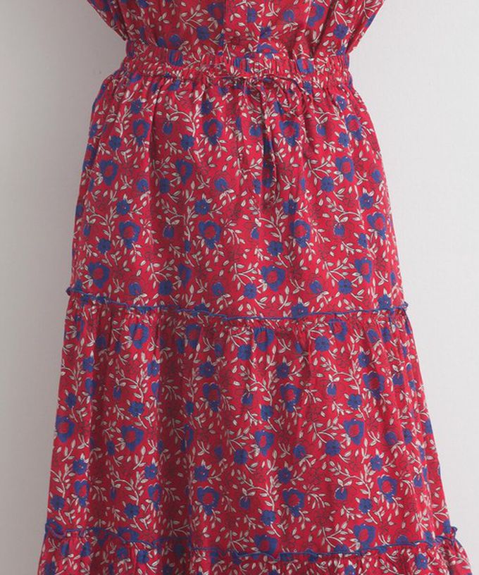 日本 Lupilien - 100%印度棉 華奢滿版印花分層長裙-紅系