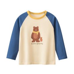 27home - 純棉長袖上衣-大小熊熊-杏+藍
