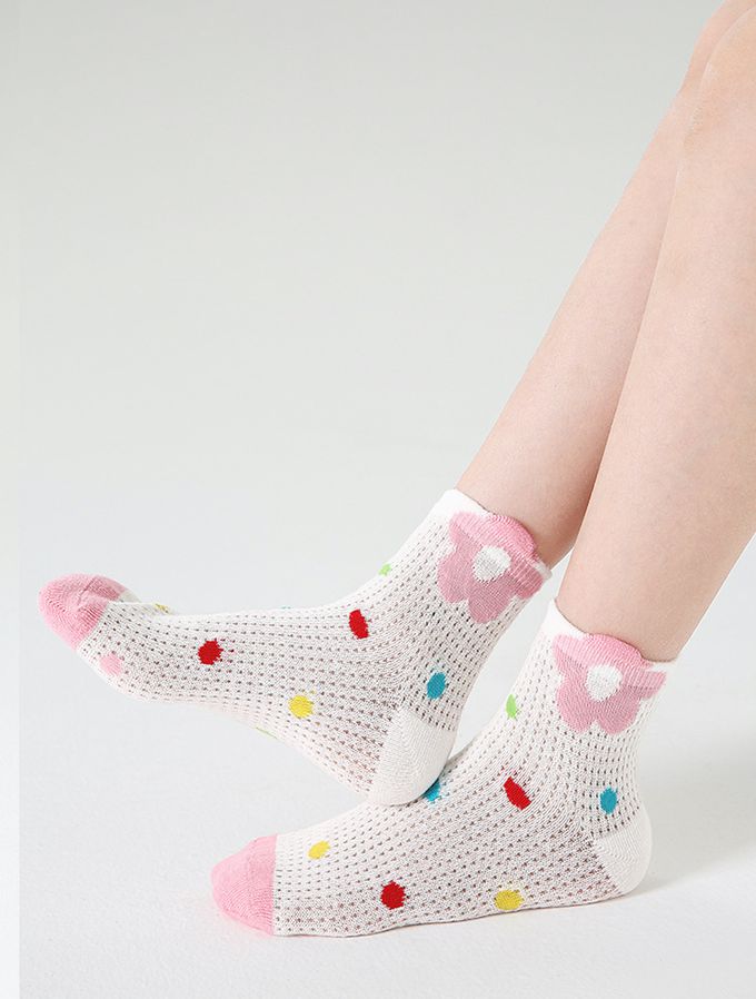 繽紛星星點點櫻桃網眼短筒棉襪