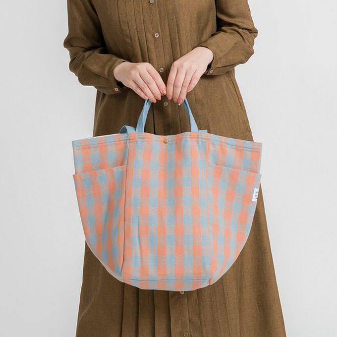 日本 Chepeli - [定番]印度棉大容量2way手提包(15L)-水藍格紋 (約34x46x20cm)