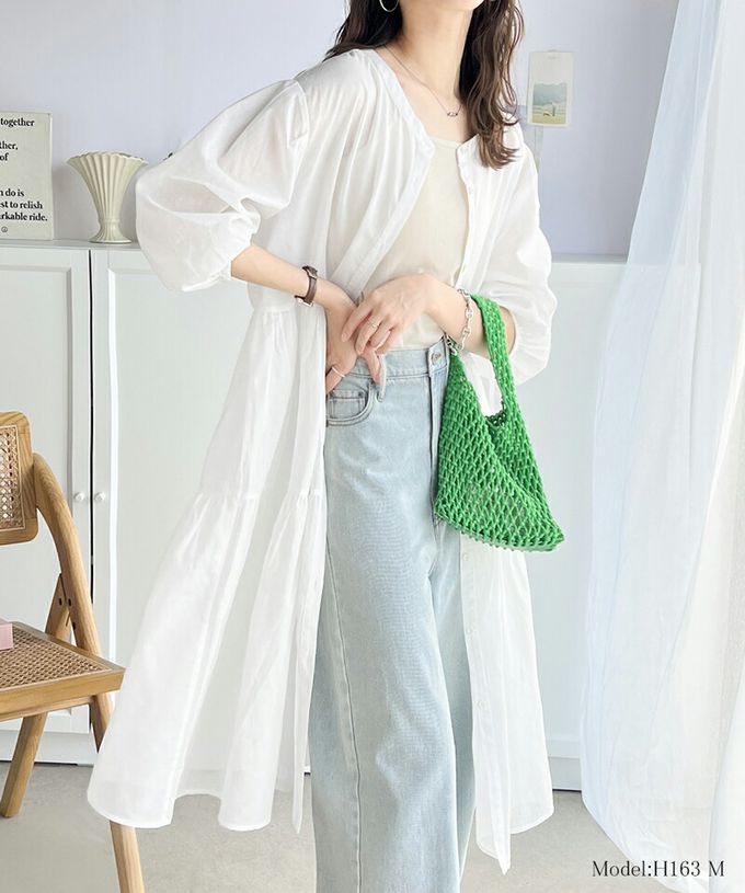 日本 Classical Elf - 2way前後穿 純棉輕透開襟襯衫洋裝-白