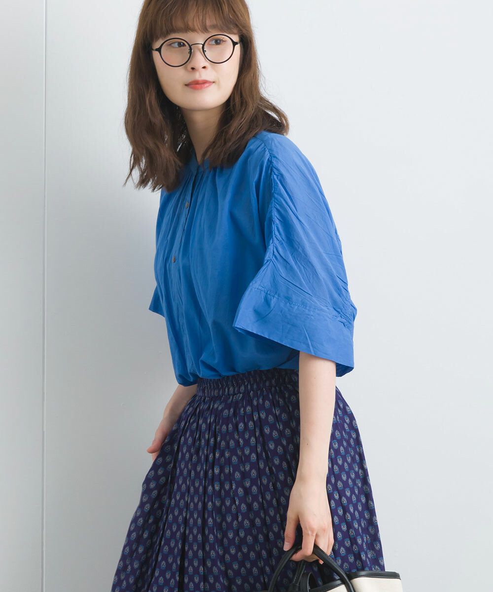 日本女裝代購 - 100%印度棉 質感百搭落肩短袖襯衫-經典黑