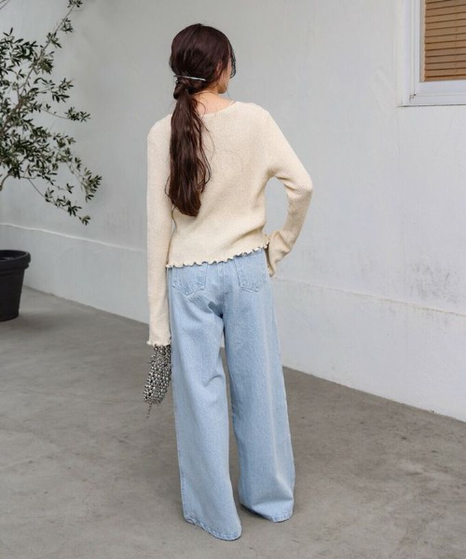 日本 Bab - 腳長效果 摺線丹寧印度棉寬褲-靛藍