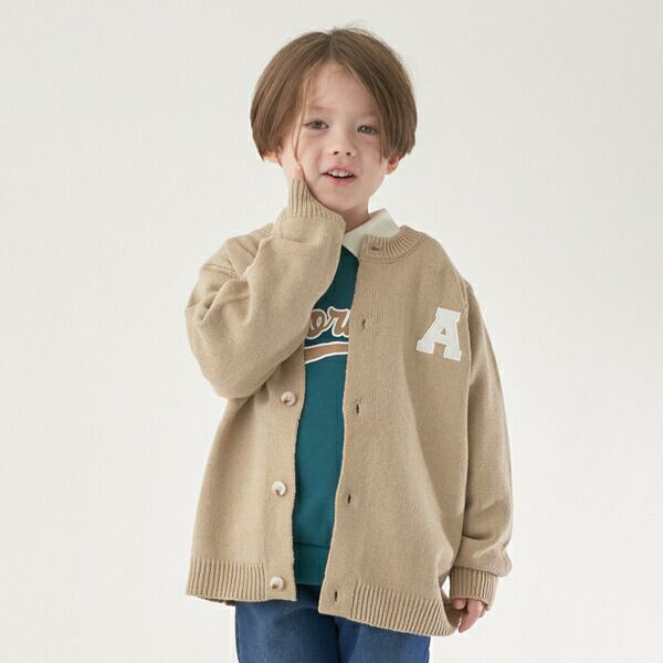 日本 b-ROOM - 字母刺繡針織開襟衫(可機洗)-灰