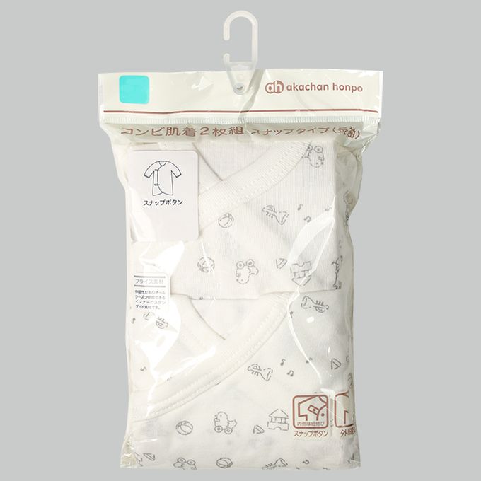 akachan honpo - 長袖蝴蝶裝2件組-按扣款 玩具箱-米白色 (50~60cm)