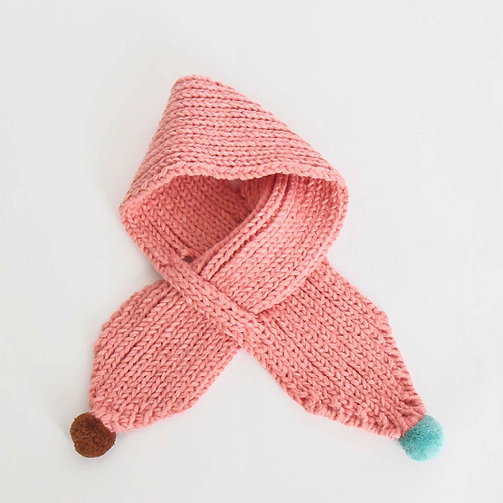 韓國 Babyblee - 雙色球球針織圍巾-粉紅 (FREE)