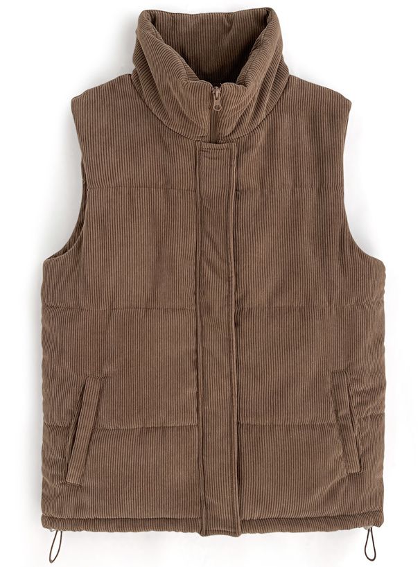 日本 GRL - 燈芯絨抽繩鋪棉背心-米杏 (F)