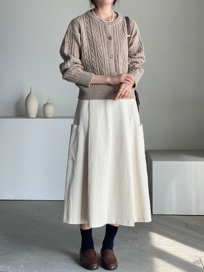 韓國女裝連線 - 麻花捲鈕扣無領針織外套-摩卡咖 (FREE)