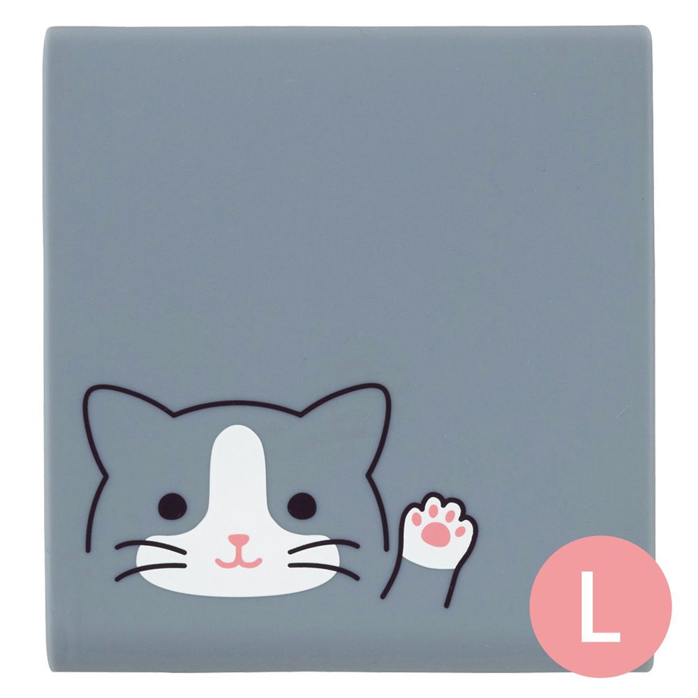 日本文具 LIHIT - 便條紙收納盒(附便條紙)-灰貓 (L(方形*1))