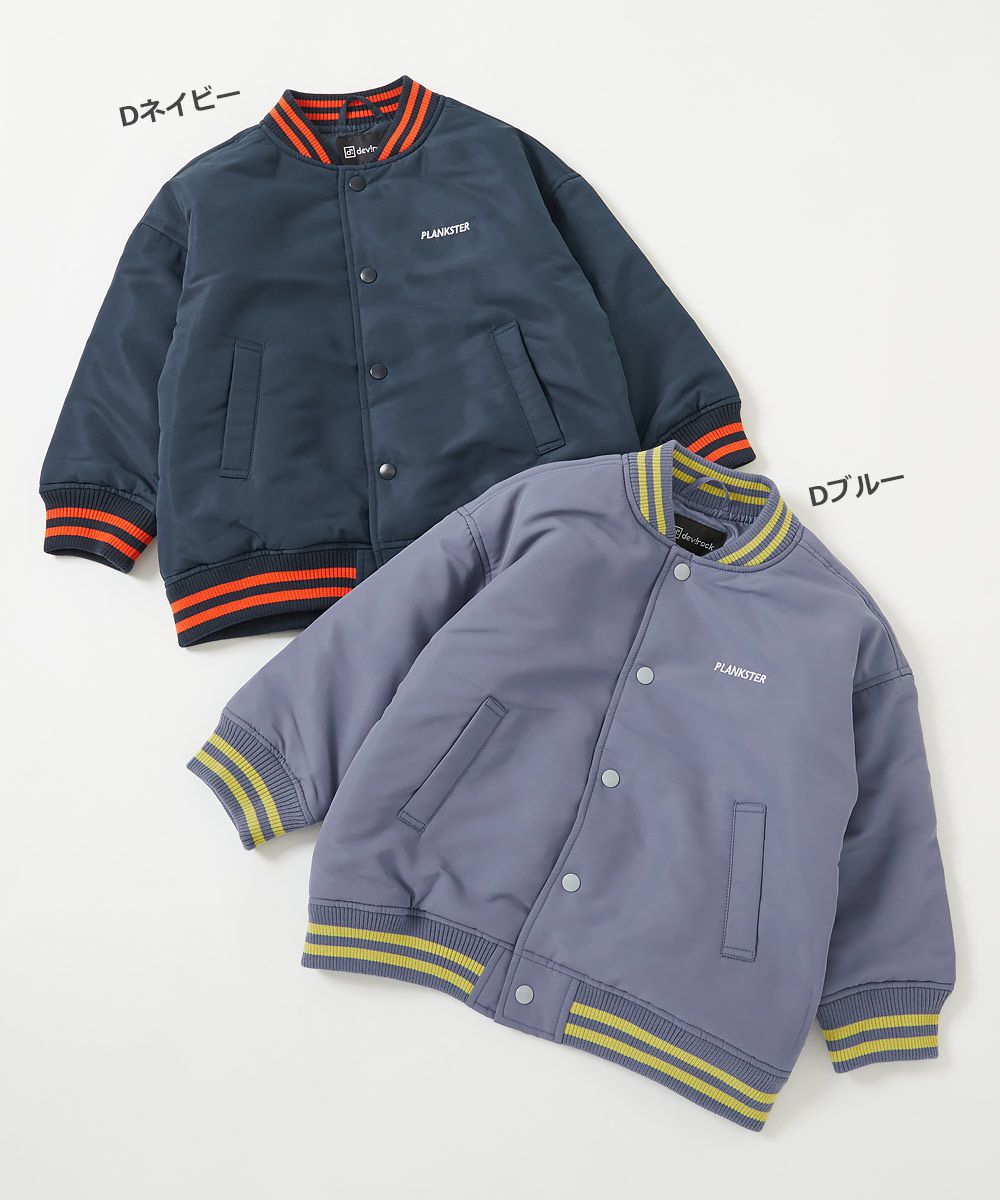 日本 devirock - 條紋配色帥氣棒球外套-藍紫x黃