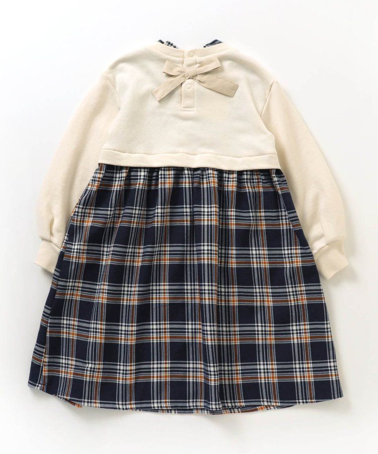 日本 apres les cours - 假二件交叉拼接氣質少女洋裝-白x格紋