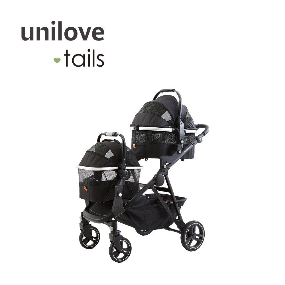 英國 Dlxtour好好推雙籃寵物推車-中提籃M(黑)+小提籃S(黑)