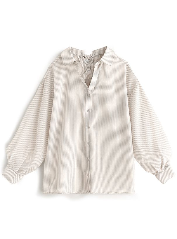 日本 GRL - 可愛後綁帶翻領長袖襯衫-簡約黑 (F)