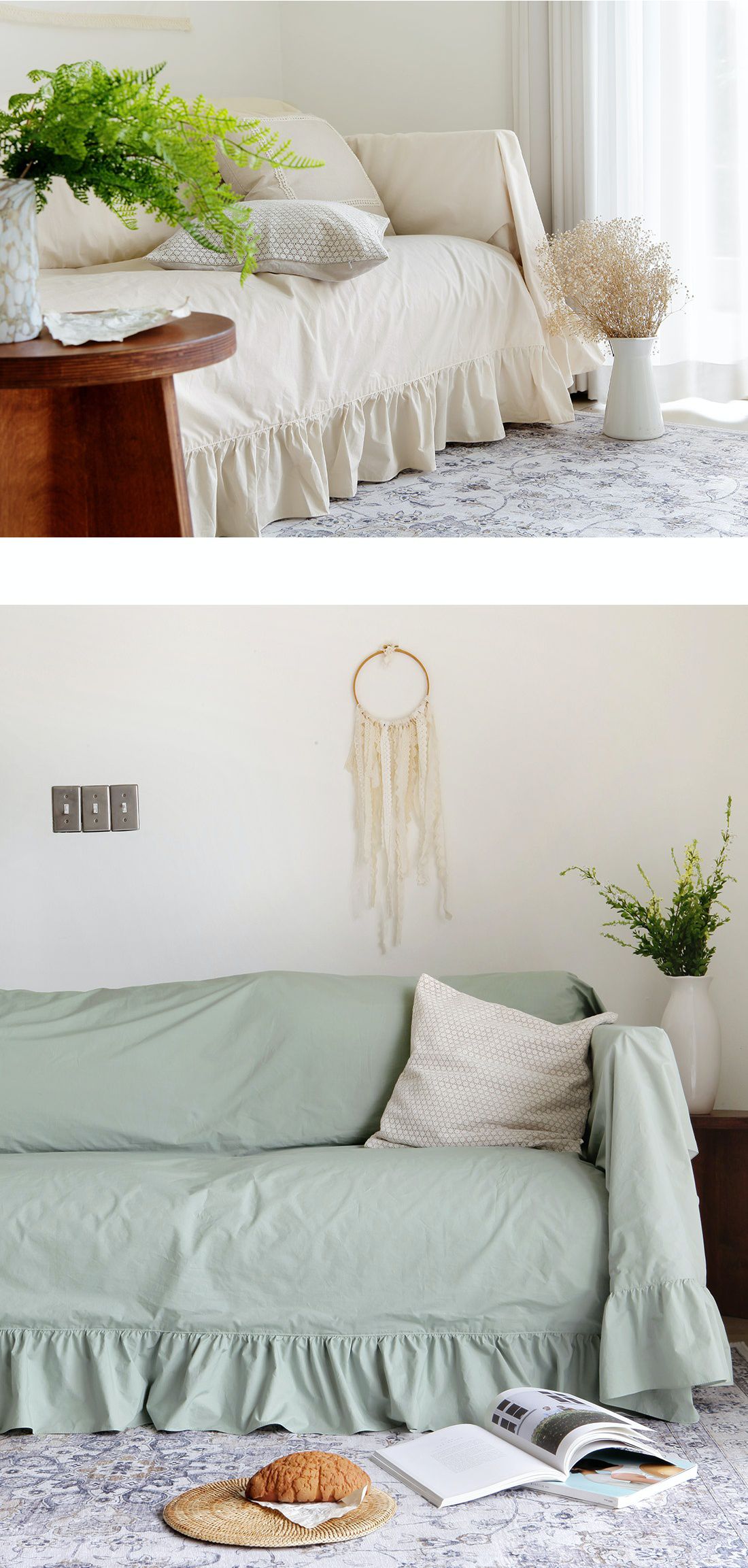 韓國 Prielle - 60支高密度棉防水防污沙發套-綠 (220X330)