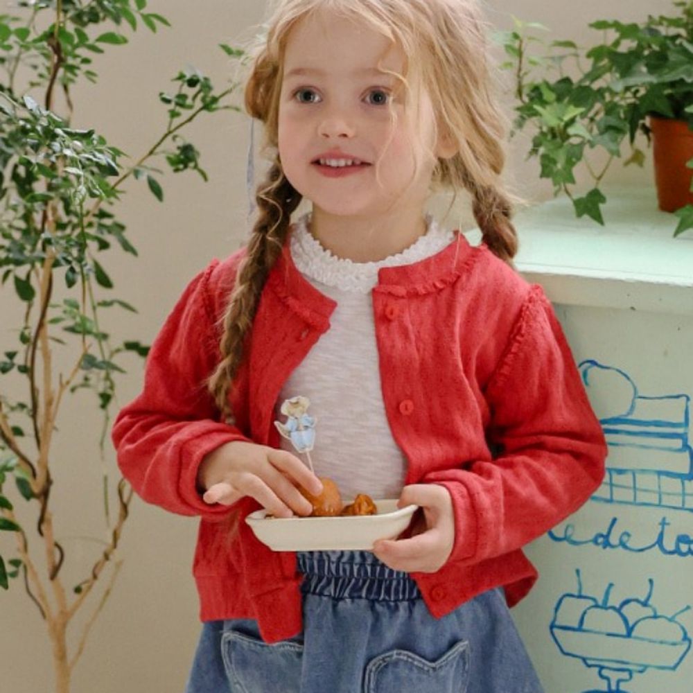 Puellaflo 輕甜鏤空織紋針織外套-熱情紅