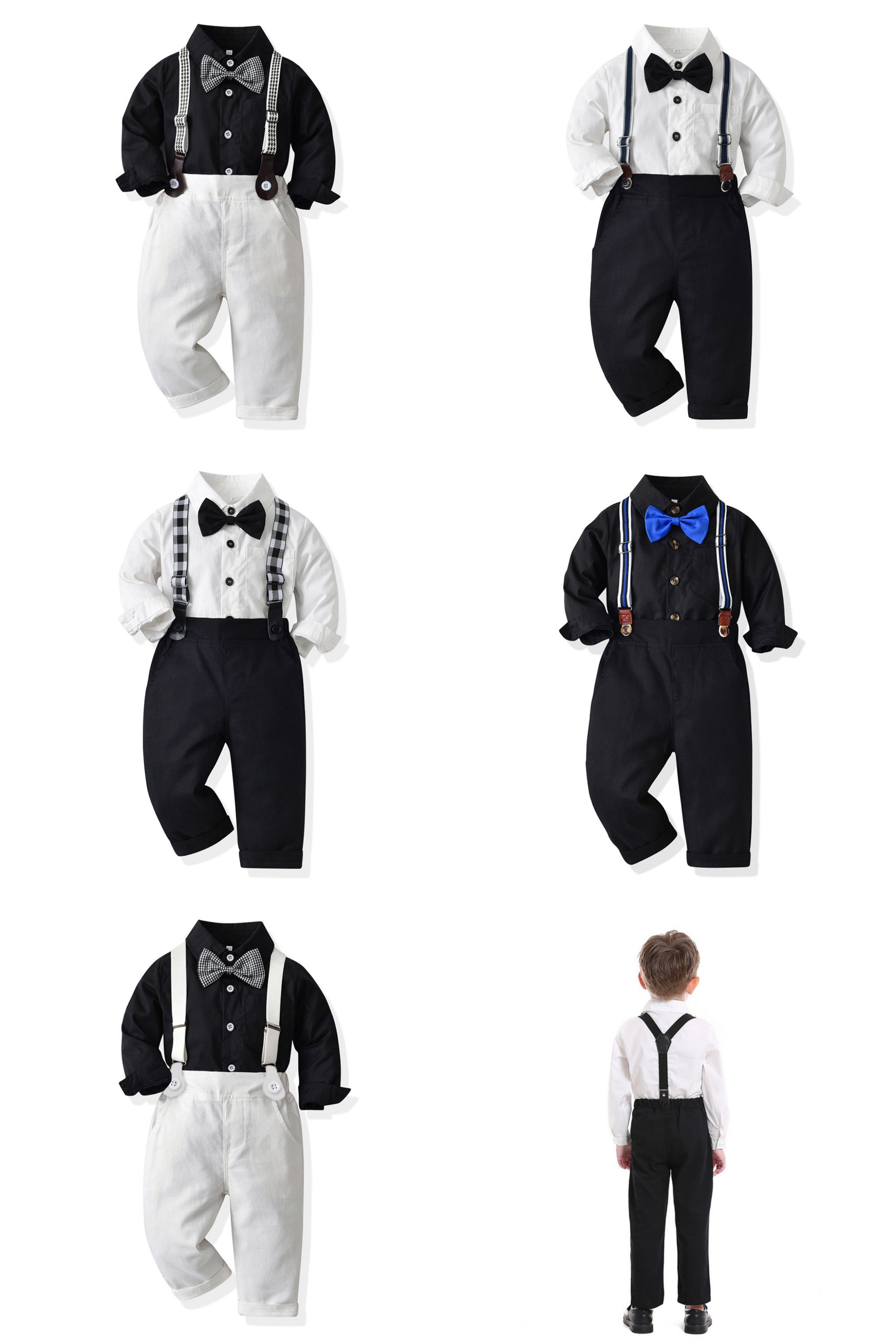 小紳士長袖套裝-千鳥格紋黑襯衫