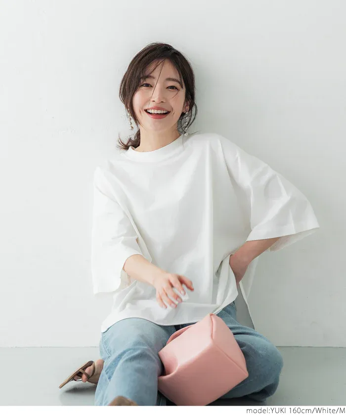 日本 COCA - 100%美國棉 落肩寬袖上衣-米白