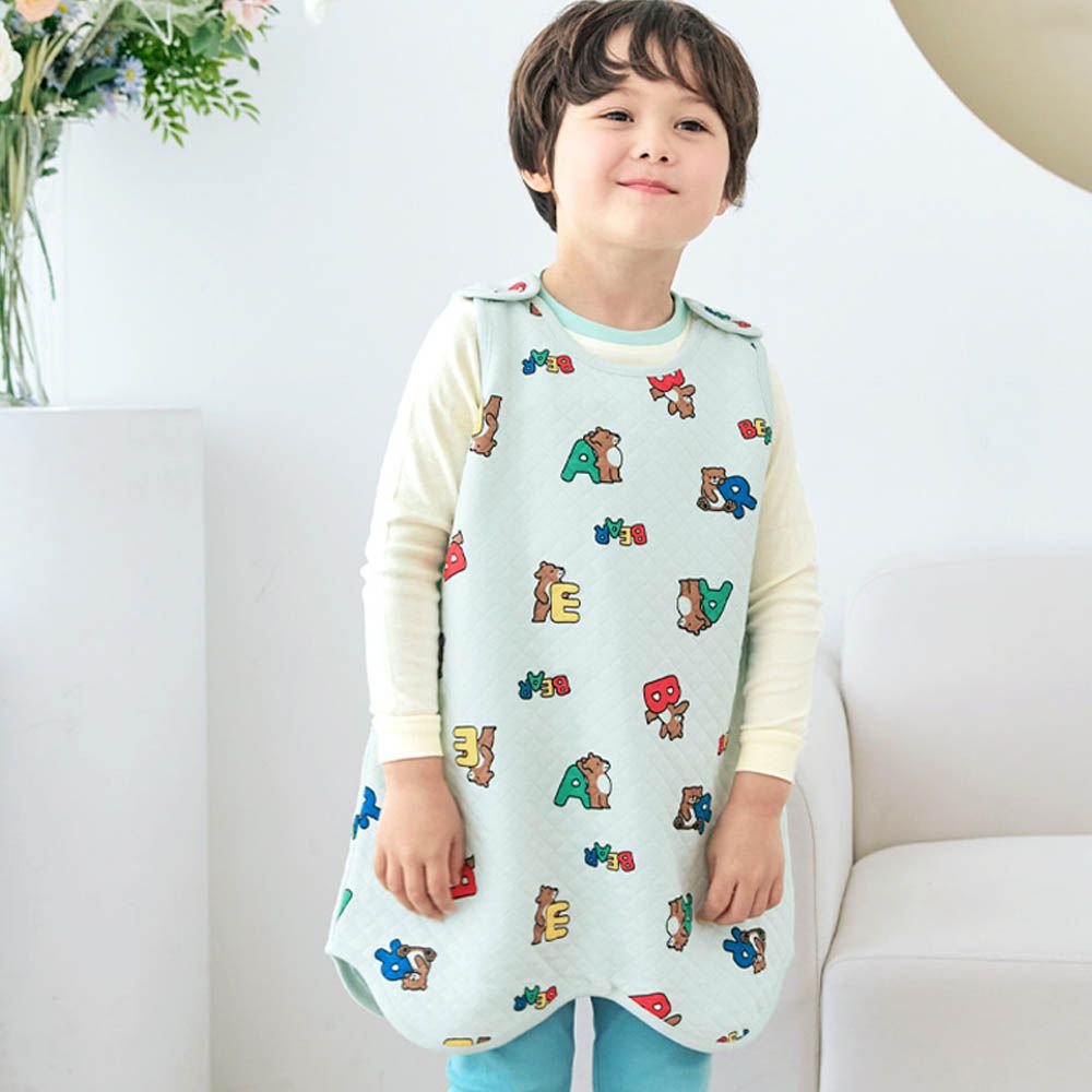 保暖三層絎縫棉防踢被-熊熊字母-水藍