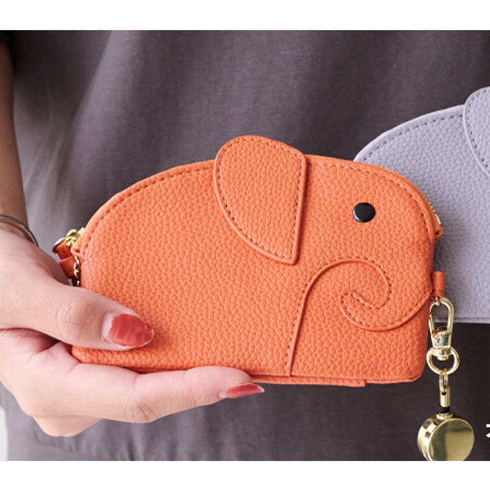 童趣大象附拉繩零錢/鑰匙包-橘