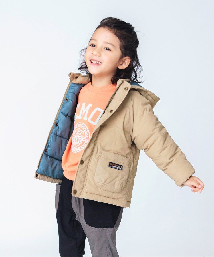 日本 BREEZE - 鋪棉保暖連帽外套-異色拼接-綠x藍