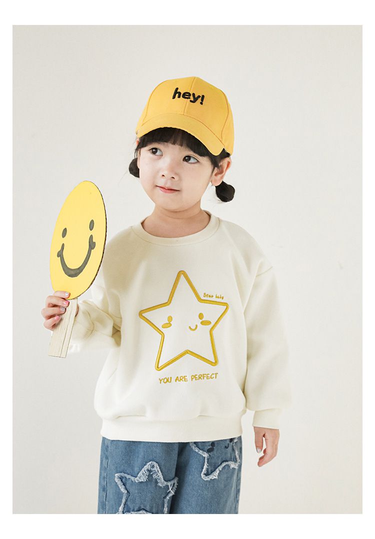 針織刺繡圓領長袖上衣-星星-米白色