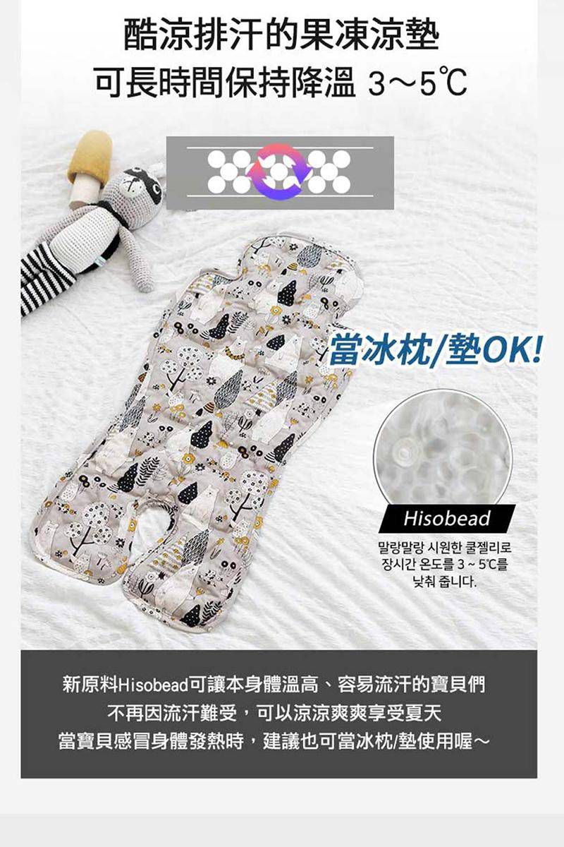 韓國 Jellypop - 獨家微顆粒果凍涼珠推車座墊-100%純棉酷涼墊-冰上雪樂園-淡藍 (69 X 33 X1.5(±2cm))