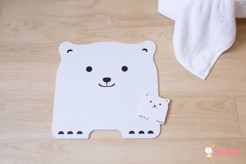 森呼吸 - 台灣製熊可愛珪藻土踏墊杯墊2大2小組-40x40x0.6cm/10x10x0.6cm